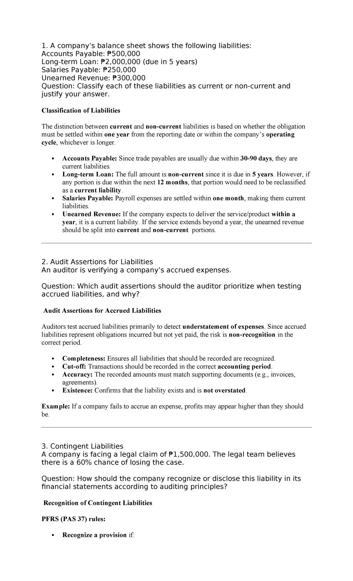 Audit 2 - Classification and Verification of Liabilities - Studocu