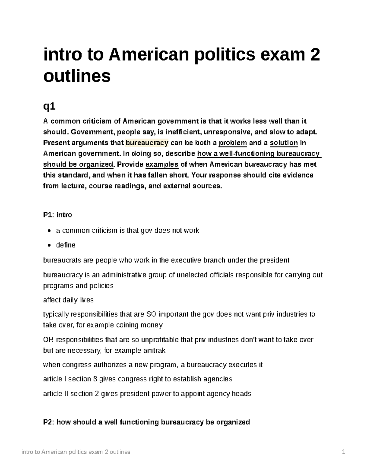POS 101: Intro to American Politics Exam 2 Study Outlines - Studocu