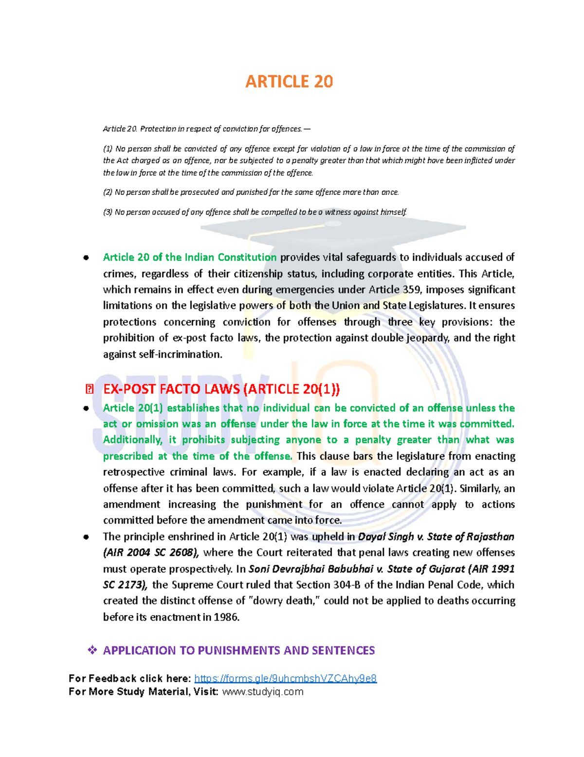 Constitution - Week 3 Crux: Article 20 Protections & Judicial ...