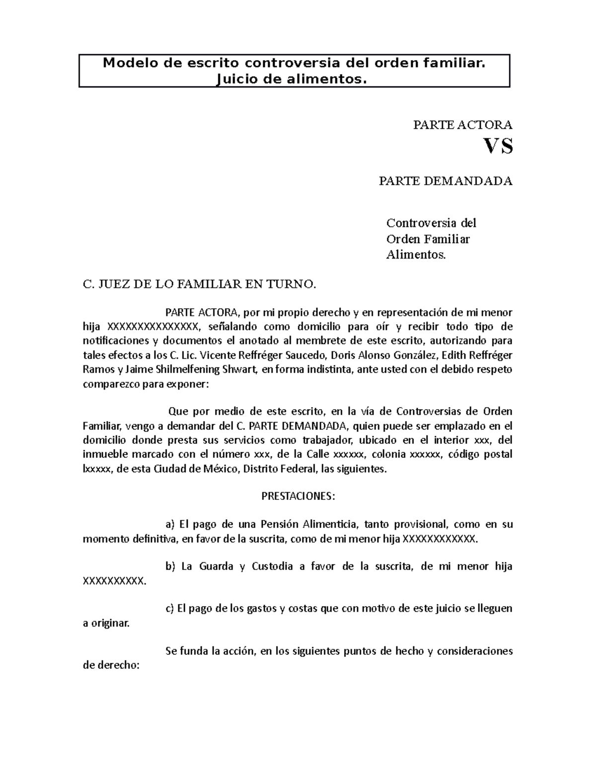 Modelo de Escrito para Controversia Familiar en Juicio de Alimentos - Document Preview