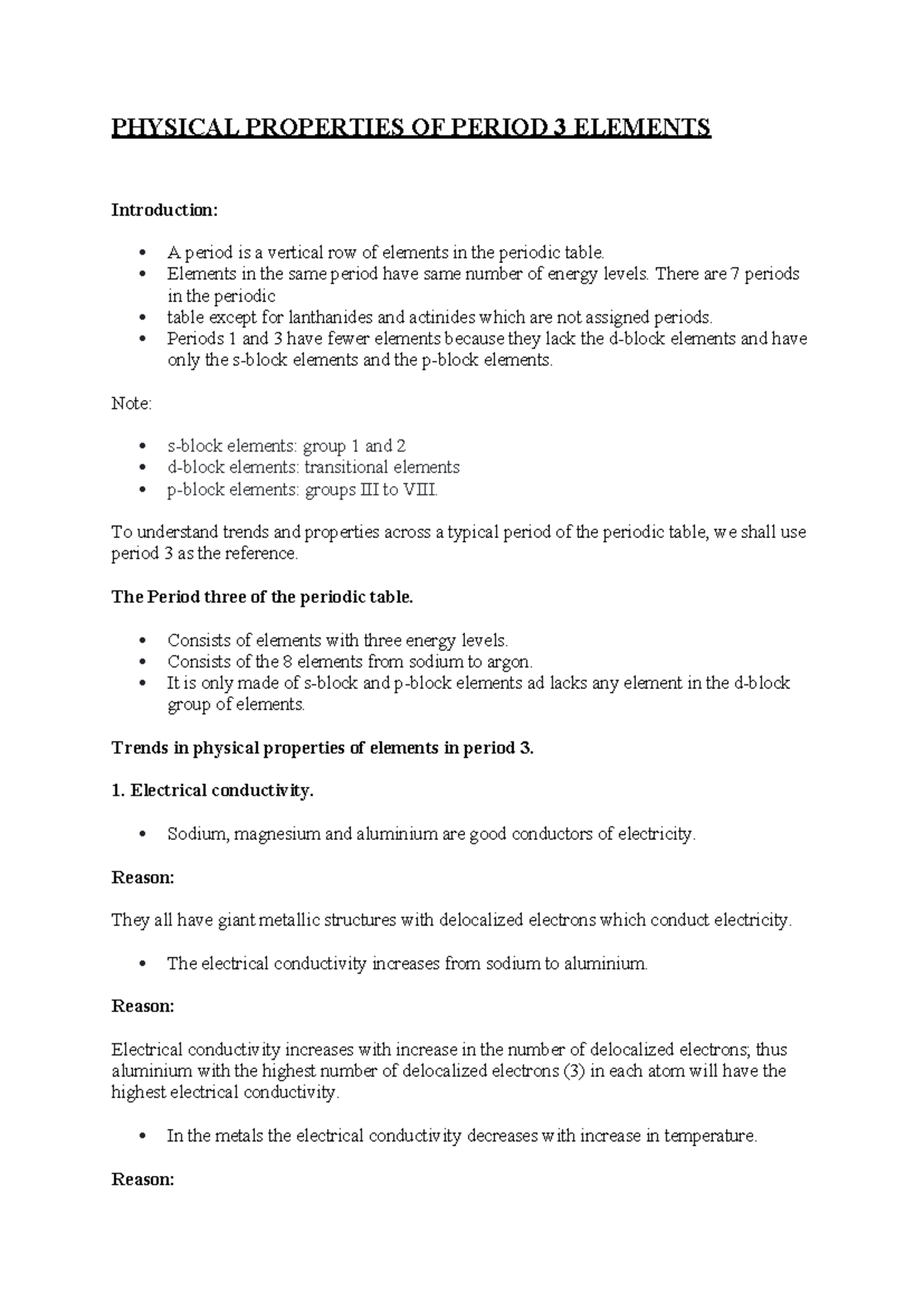 PHYS 101: Physical Properties of Period 3 Elements Analysis - Studocu