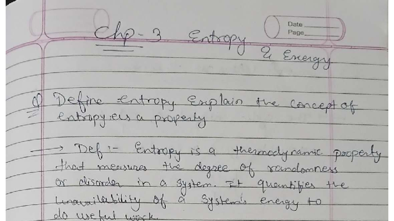 Entropy Notes - Chp 3 Thermodynamics (Course Code: TBD) - Studocu