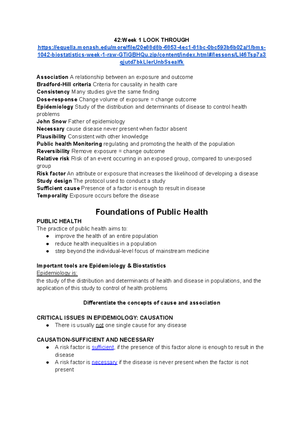 42 BMS1042 Week 1 - Public Health and Epidemiology Notes - Studocu