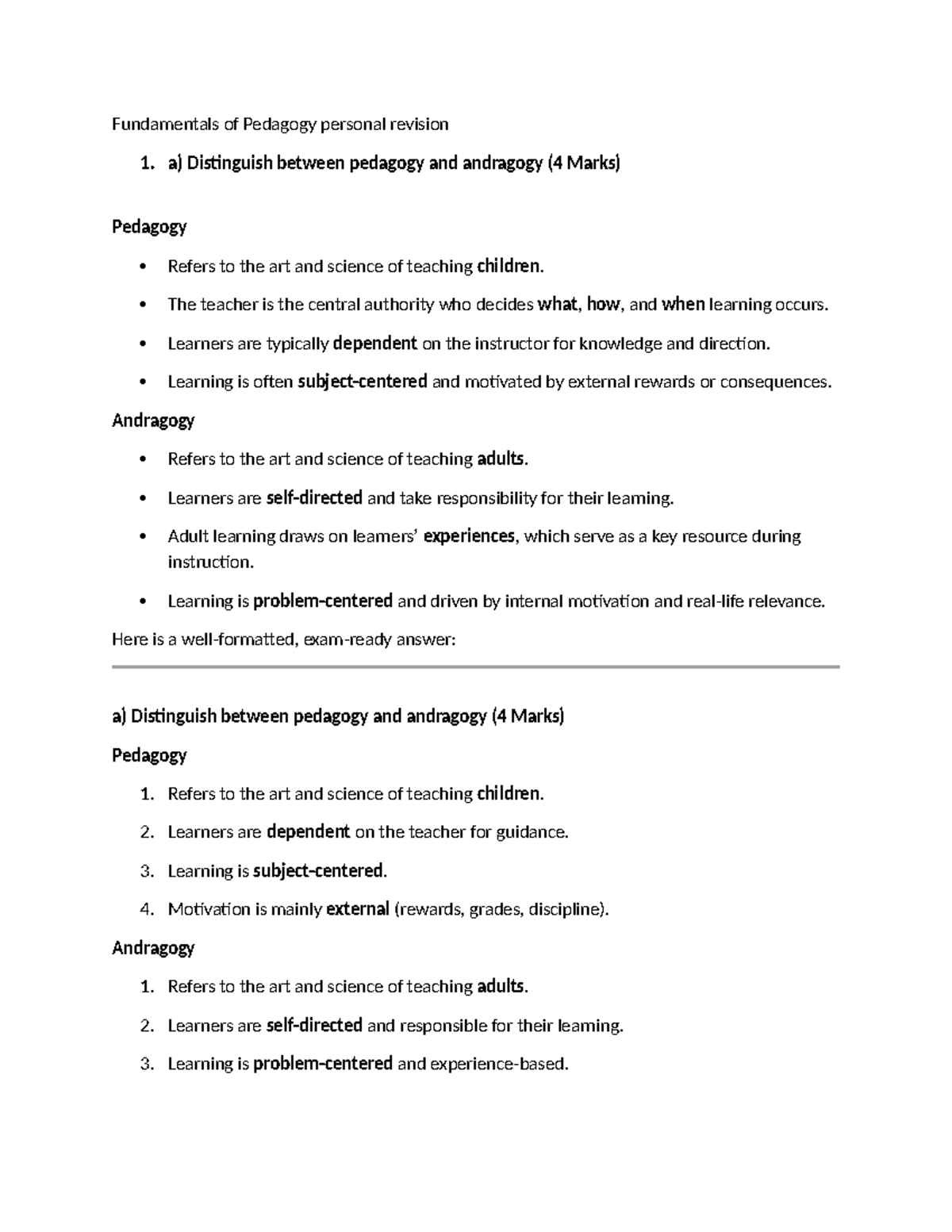 Fundamentals of Pedagogy: Personal Revision Notes for BEM1202 - Studocu