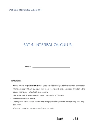 2023 SACE Stage 2 Mathematical Methods SAT 4 Integration Solutions ...