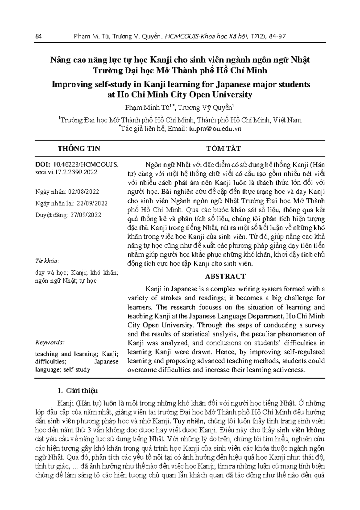 Nâng cao năng lực tự học Kanji cho sinh viên ngành ngôn ngữ Nhật (Học Xã hội, - Document Preview