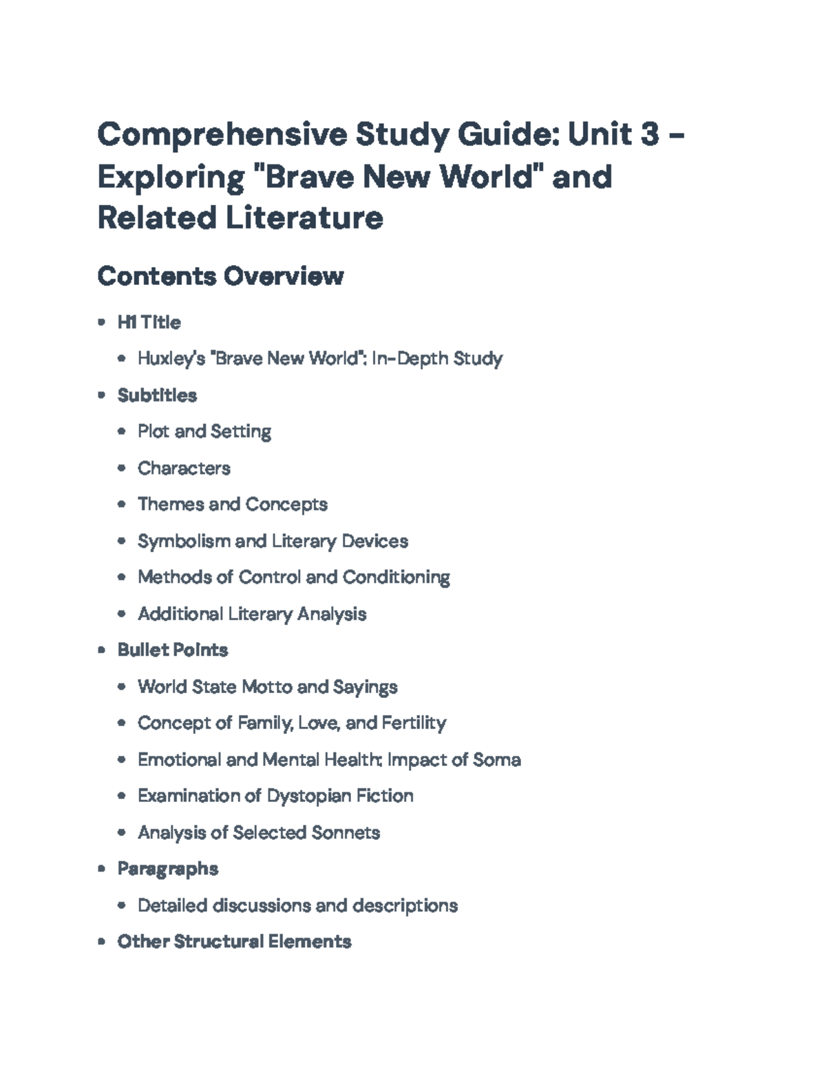 Comprehensive Study Guide: Analyzing Huxley's 