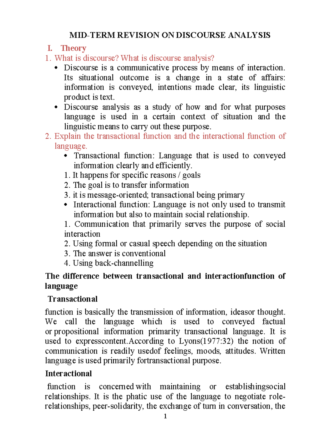 3-2025 MID-TERM Revision: Key Concepts in Discourse Analysis - Studocu