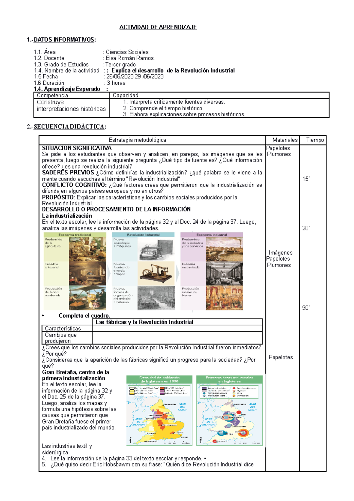 Revolución Industrial: Actividad de Aprendizaje para Tercer Grado - Document Preview