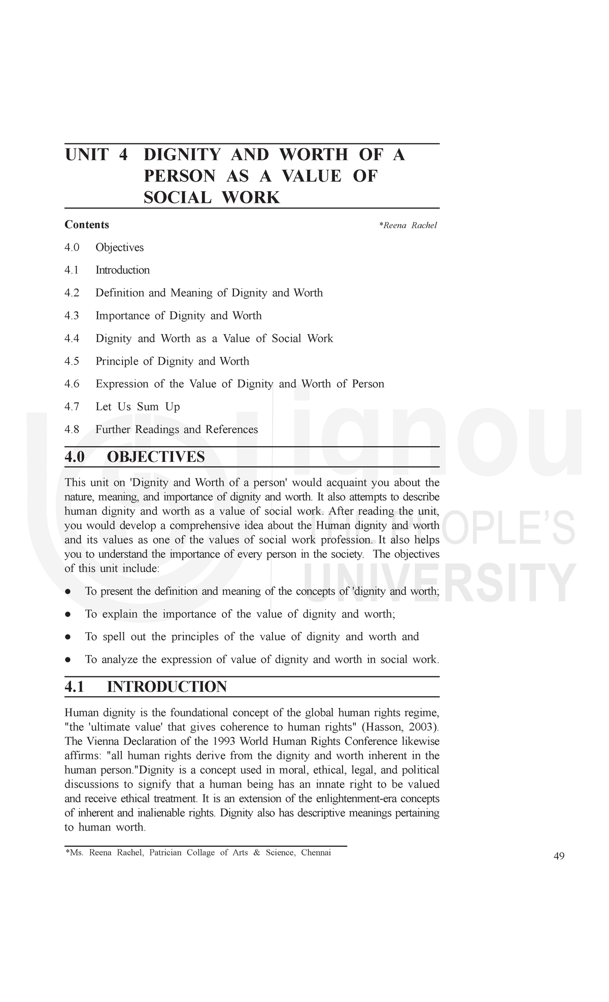 Dignity and Worth of Persons in Social Work - Unit 4 Overview - Studocu