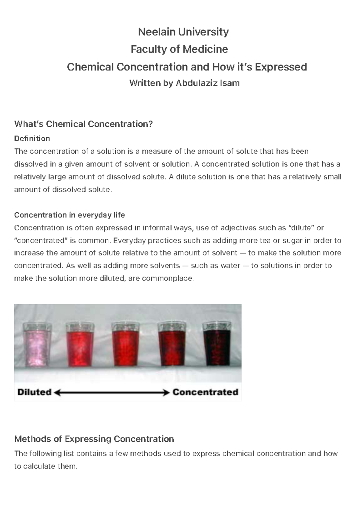 Chemical Concentration and Its Expression - Neelain University - Studocu