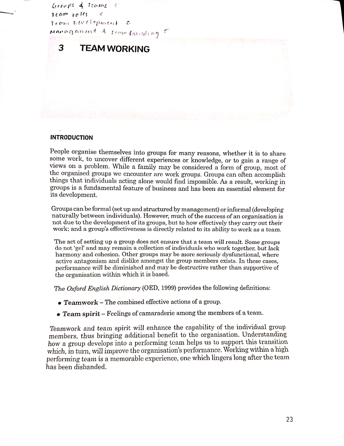 Team-working - Human Behavior in Organization - Studocu