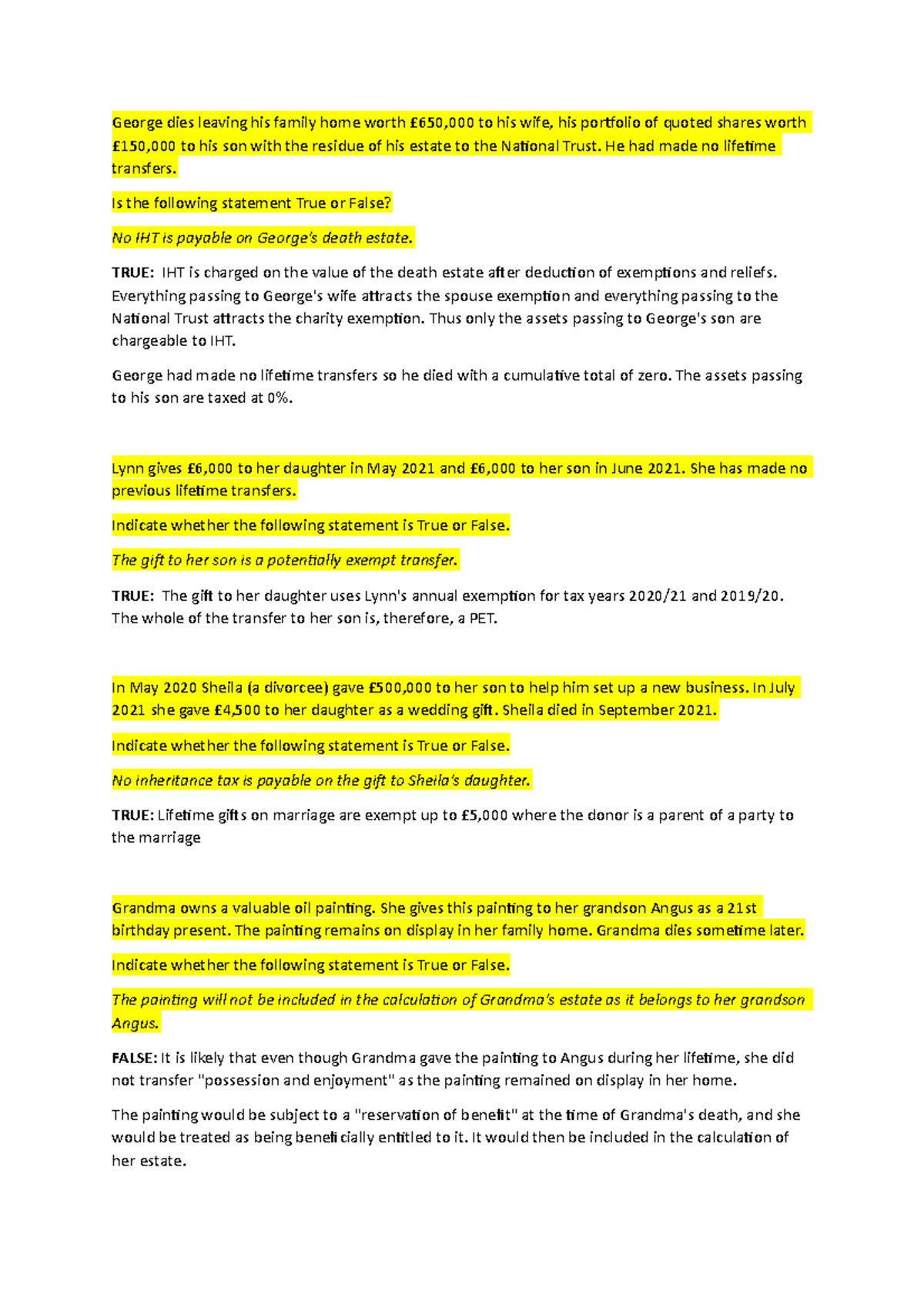 IHT MCQs - Inheritance Tax Multiple Choice Questions with Answers ...