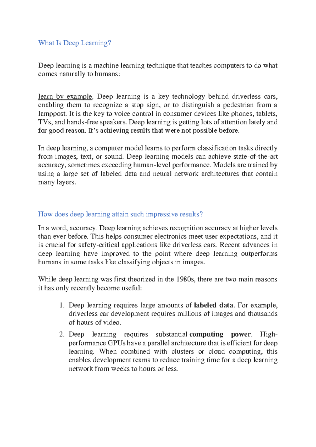 MSC IT Part 2 Deep Learning Unit 1 Study Notes & Overview - Studocu