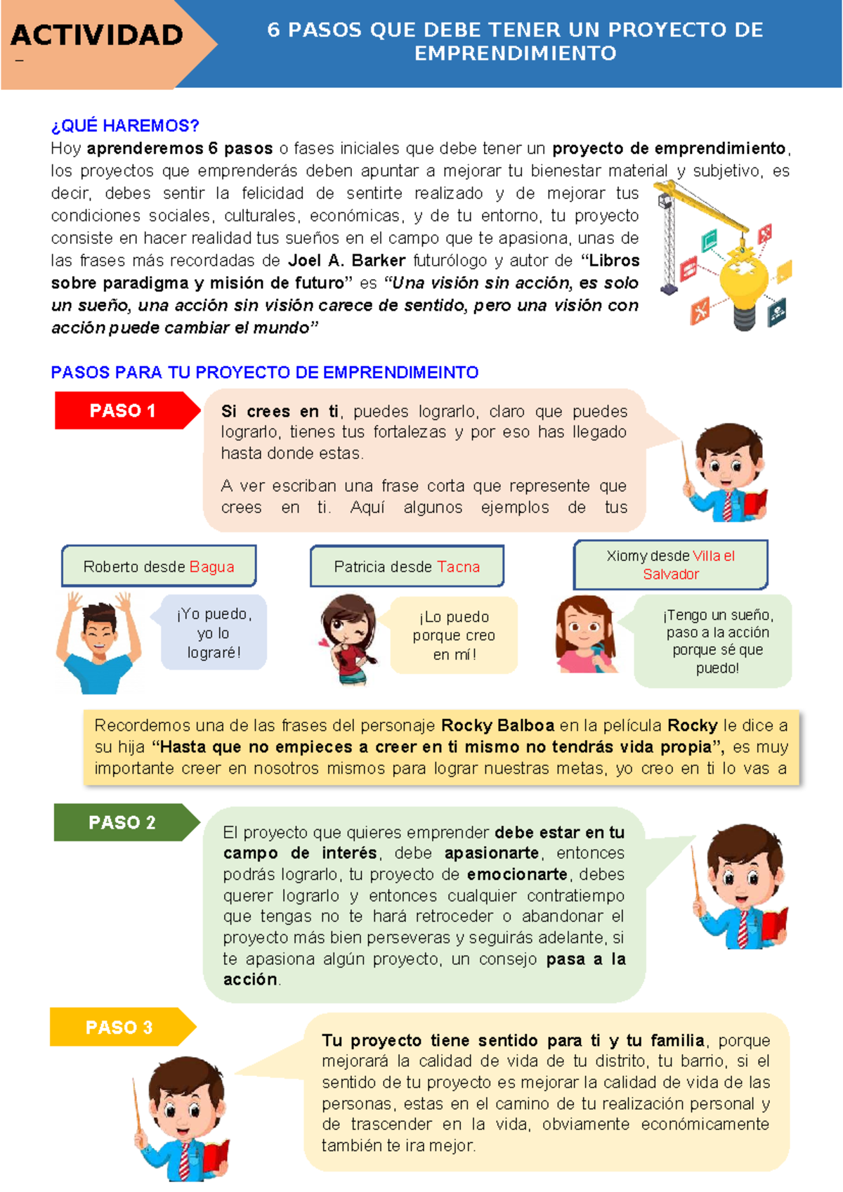 ACTIVIDAD 1: 6 PASOS PARA UN PROYECTO DE EMPRENDIMIENTO - SECUNDARIA ...