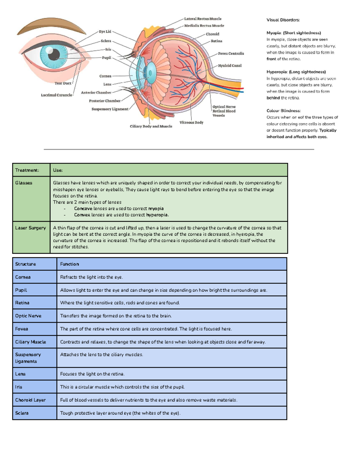 Eye Function & Disorders Overview: Cheat Sheet for Treatment - Studocu