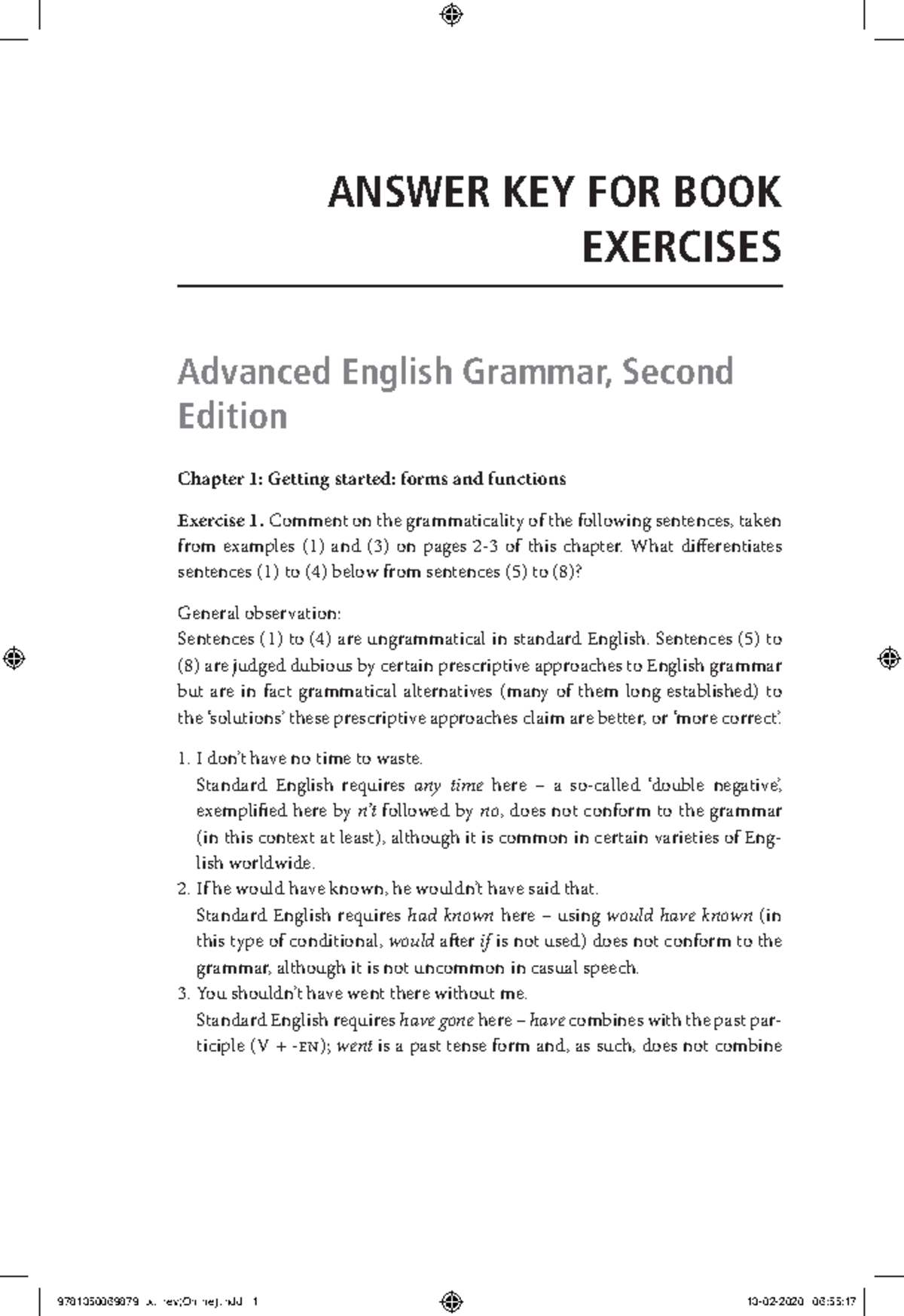 Answer Key for Advanced English Grammar Exercises (AENG 101) - Studocu