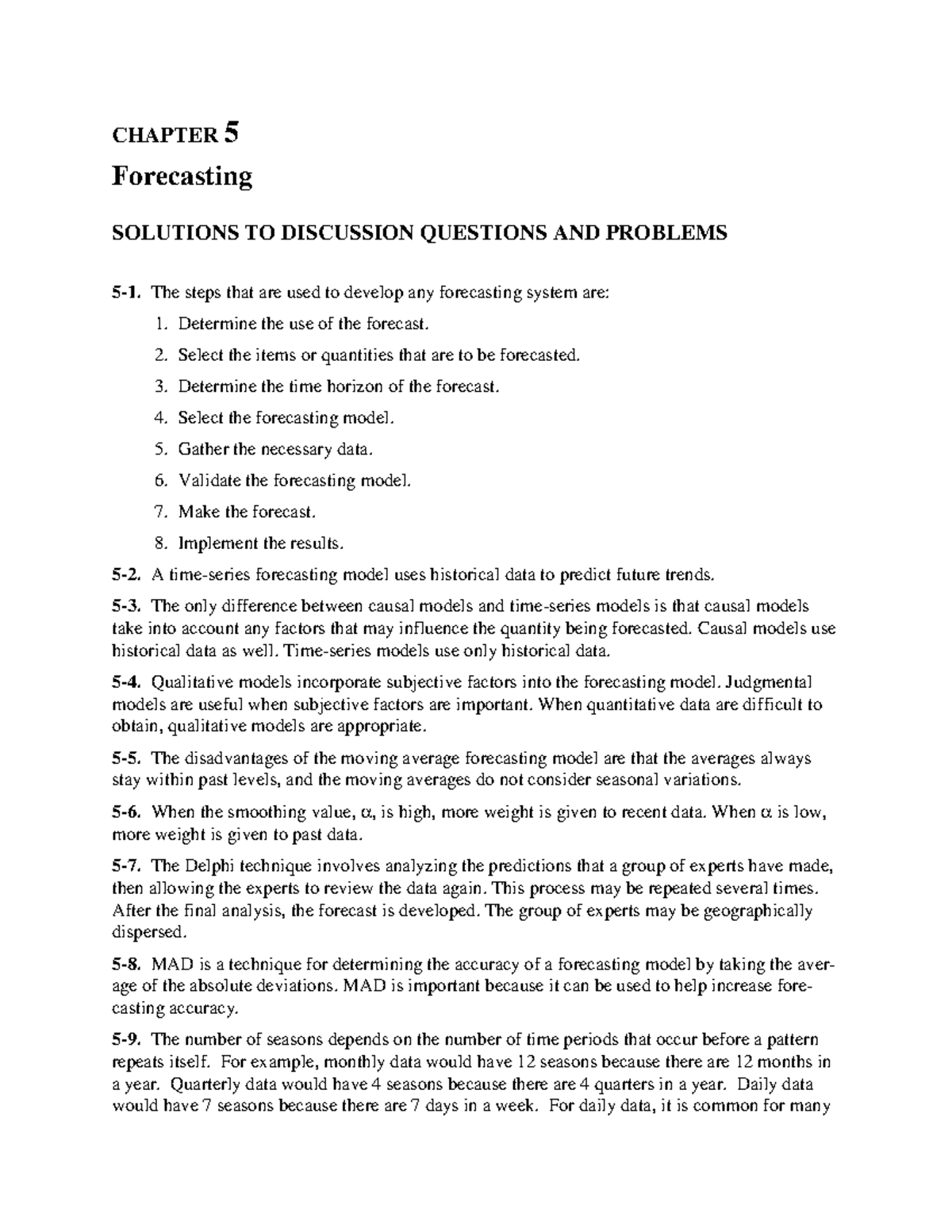 Memo: Ch-5 Solutions for Quantitative Analysis (11th Ed) - Studocu