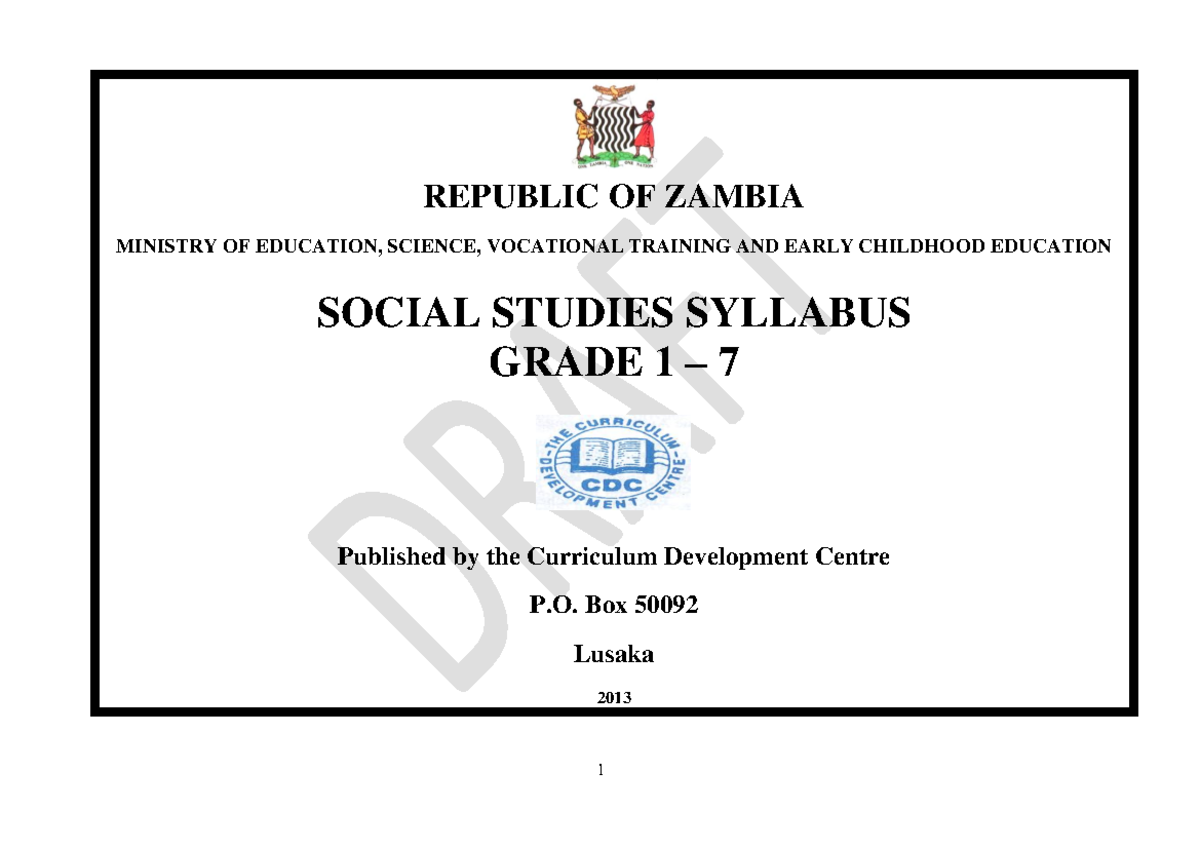 Social Studies Syllabus G1-7: Zambia Education Curriculum 2013 - Studocu