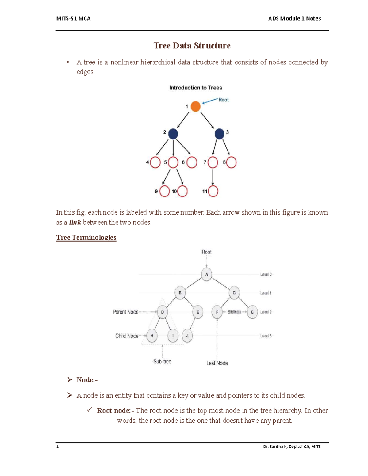 MCA ADS Module 1 Notes: Tree Data Structures Explained - Studocu