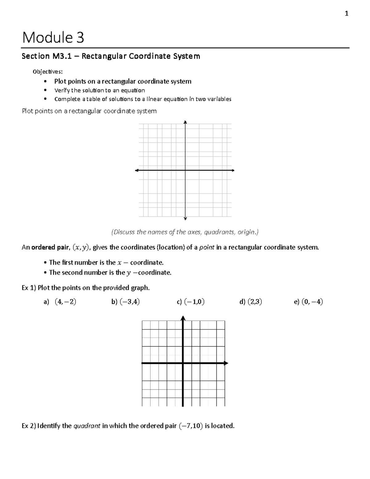 Module 3: Rectangular Coordinate System and Linear Equations - Studocu