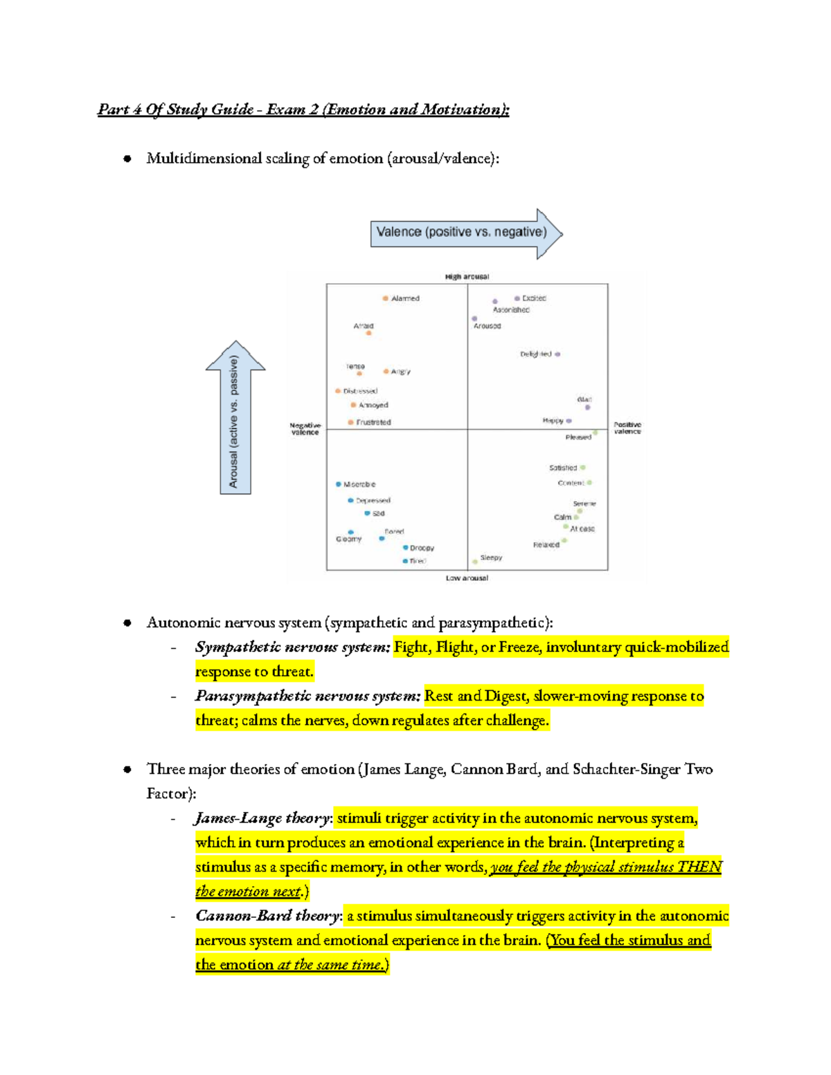 Study Guide for Exam 2 (PSY 101): Emotion and Motivation Concepts - Studocu