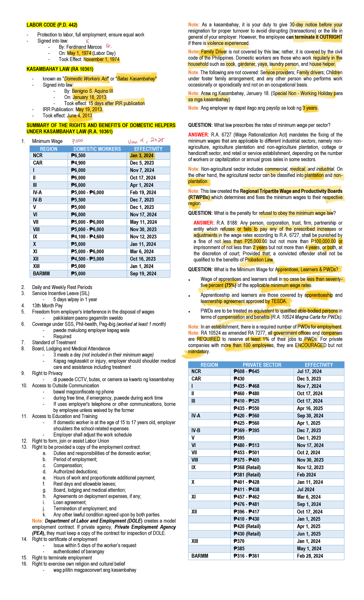 Finals Reviewer: Labor Code and Kasambahay Law (P.D. 442 & R.A. 10361 ...