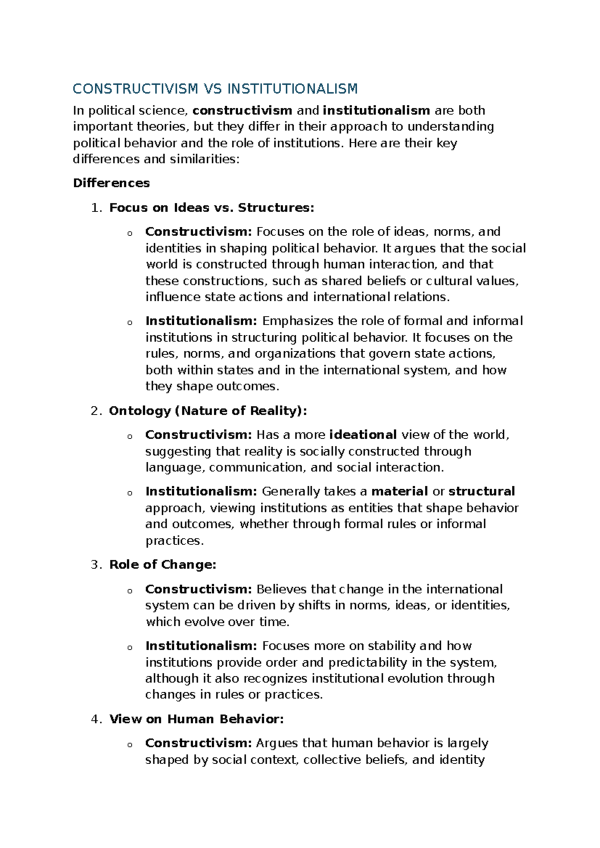 IPS 401: Constructivism vs Institutionalism - Key Differences ...