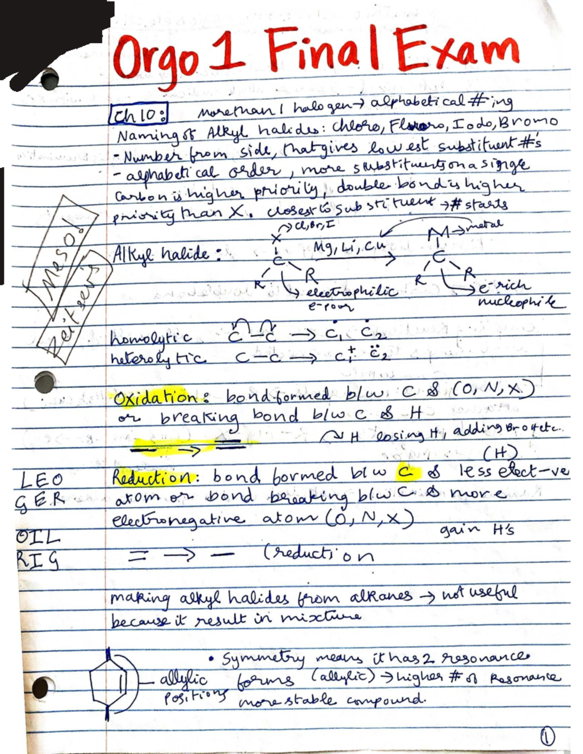 Orgo 1 Final Exam Handwritten Notes (Prof. Maksim) - Studocu