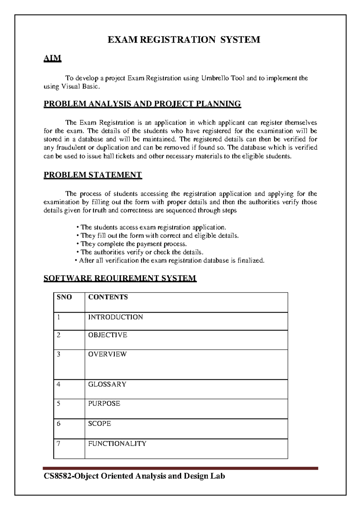 CS8582 Exam Registration System Project Documentation - Studocu