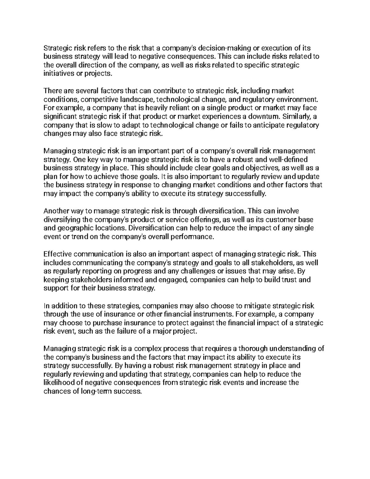 Strategic Risk Management - Lecture Notes on Business Strategy - Studocu