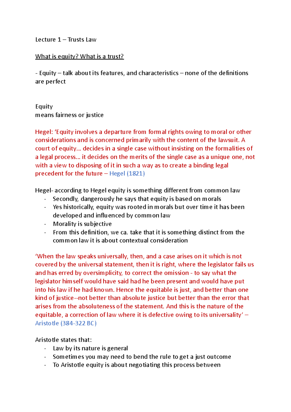 Lecture 1 - Understanding Equity and Trusts Law Concepts - Studocu