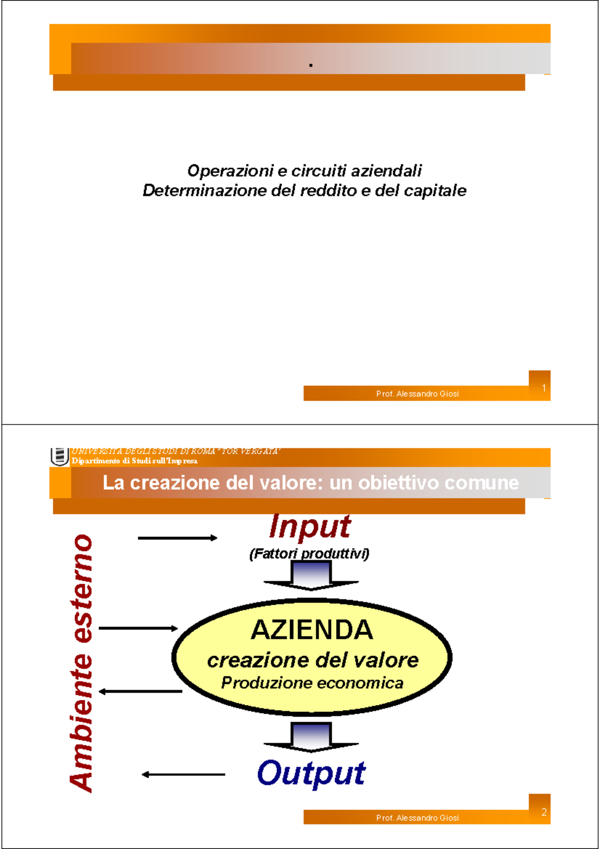 Economia Aziendale: Circuiti di Reddito e Capitale - Prof. Giosi - Studocu