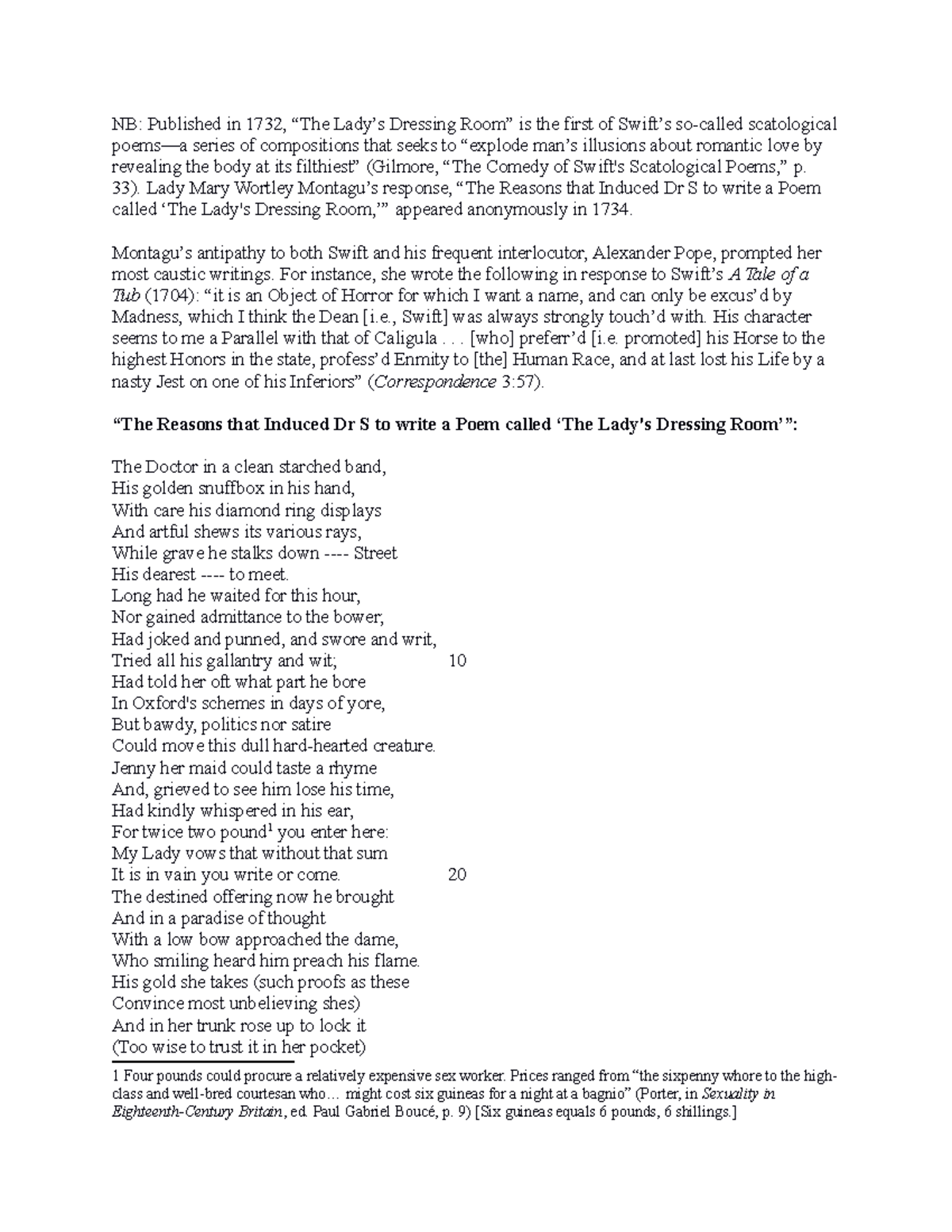 Brit Lit Case Study: Montagu's Poem in Response to Swift's Work - Studocu