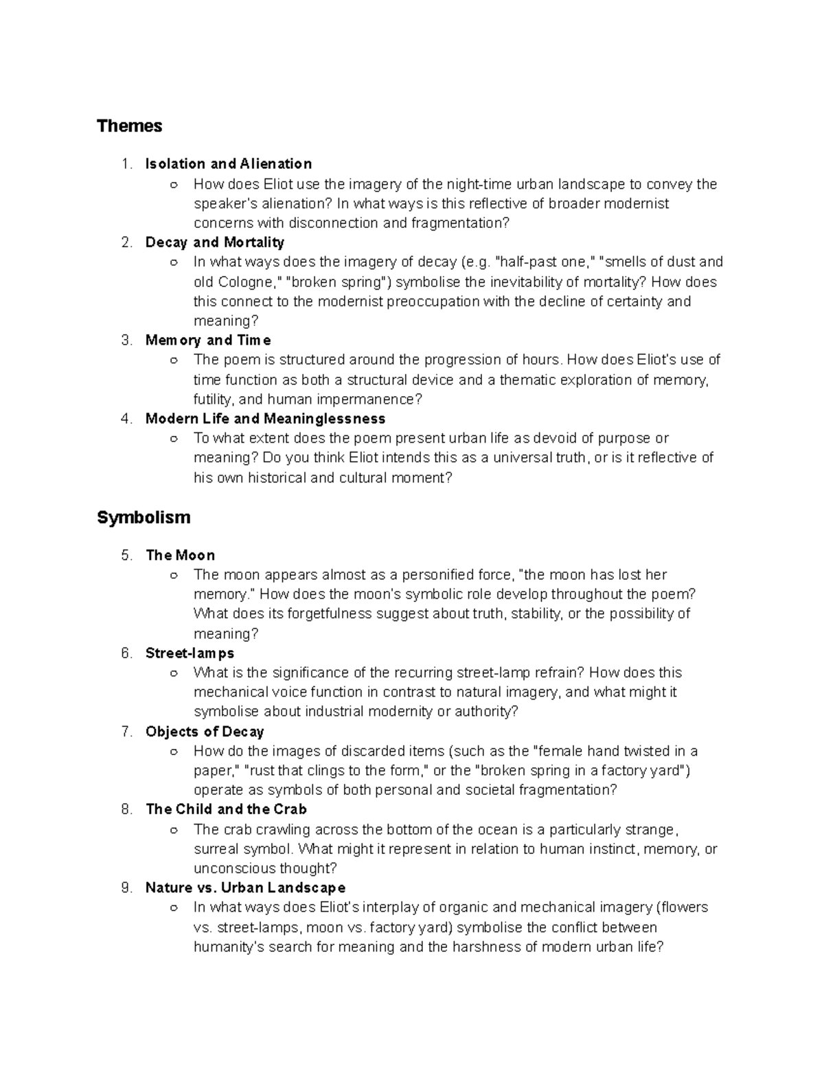 Rhapsody (ENG 101) Guided Discussion on Themes of Alienation and Decay ...