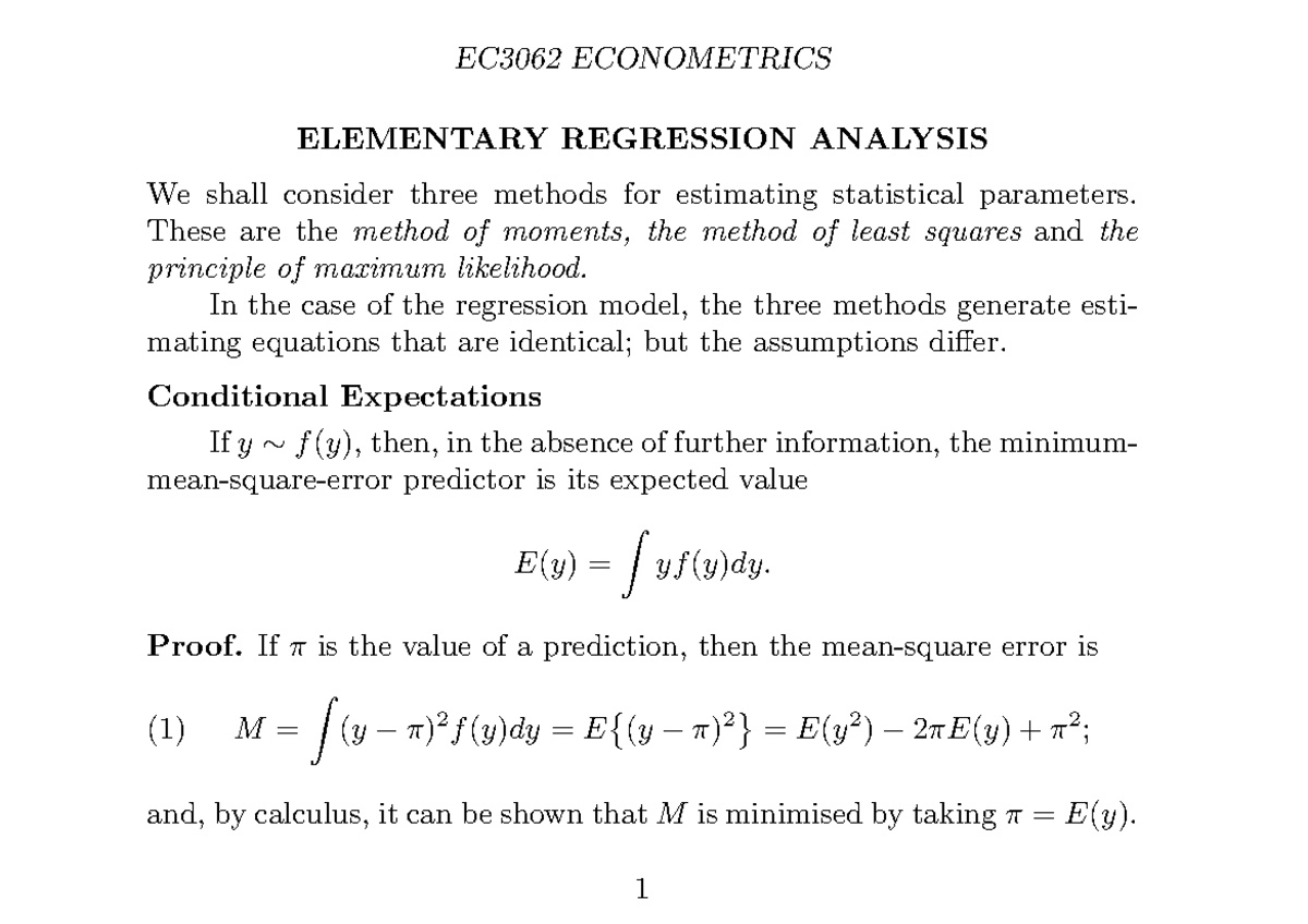Lecture 1: Introduction to EC3062 Econometrics and Regression Analysis ...