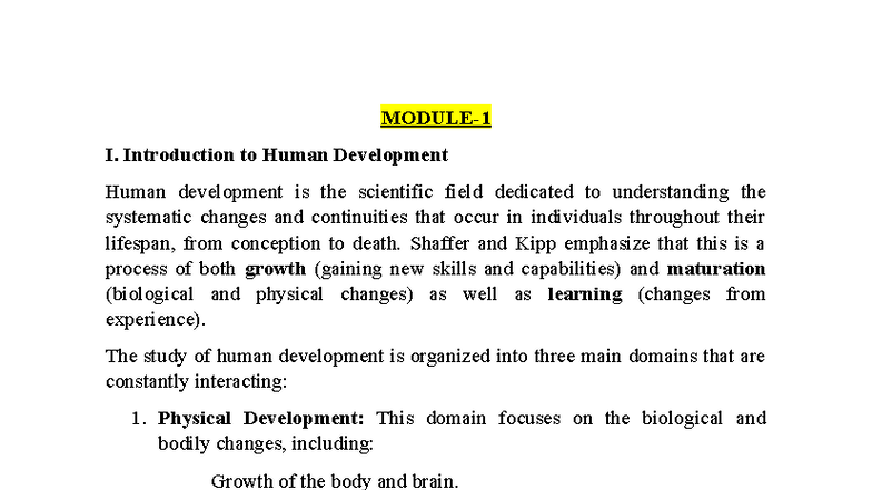 Life Span & Development: An Overview of Human Growth and Change - Studocu
