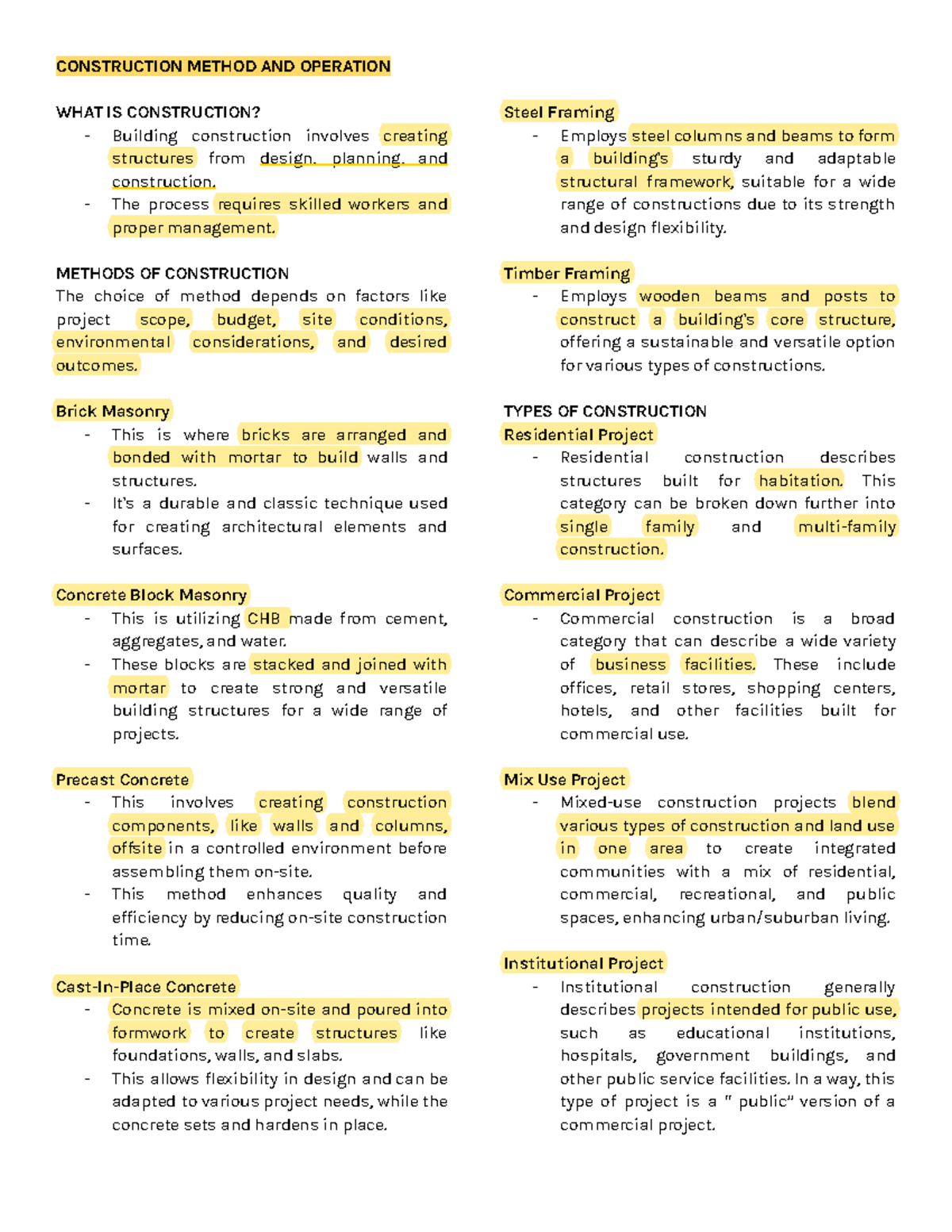 [CEM] Midterm Construction Methods and Operations Review - Studocu
