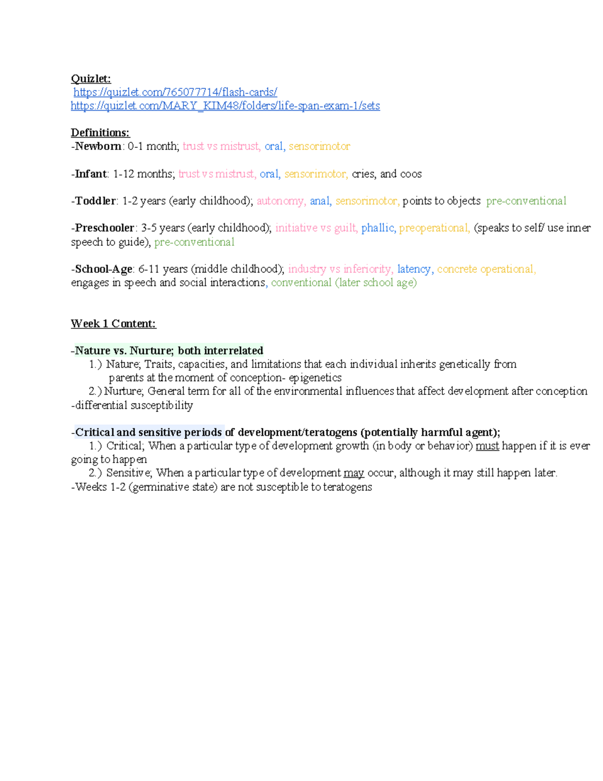 Lifespan Development Study Guide: Exam 1 Notes (PSY 101) - Studocu