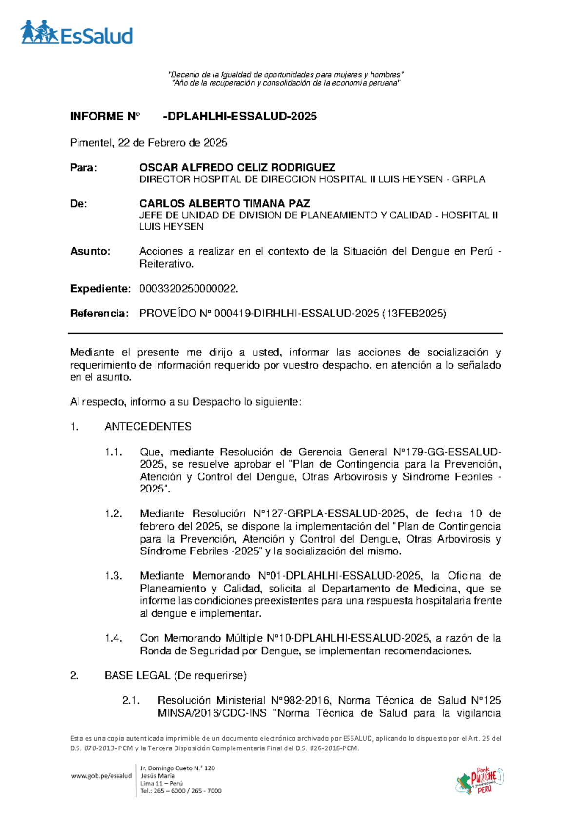 Informe sobre Acciones para el Control del Dengue - R131 2025 - Studocu