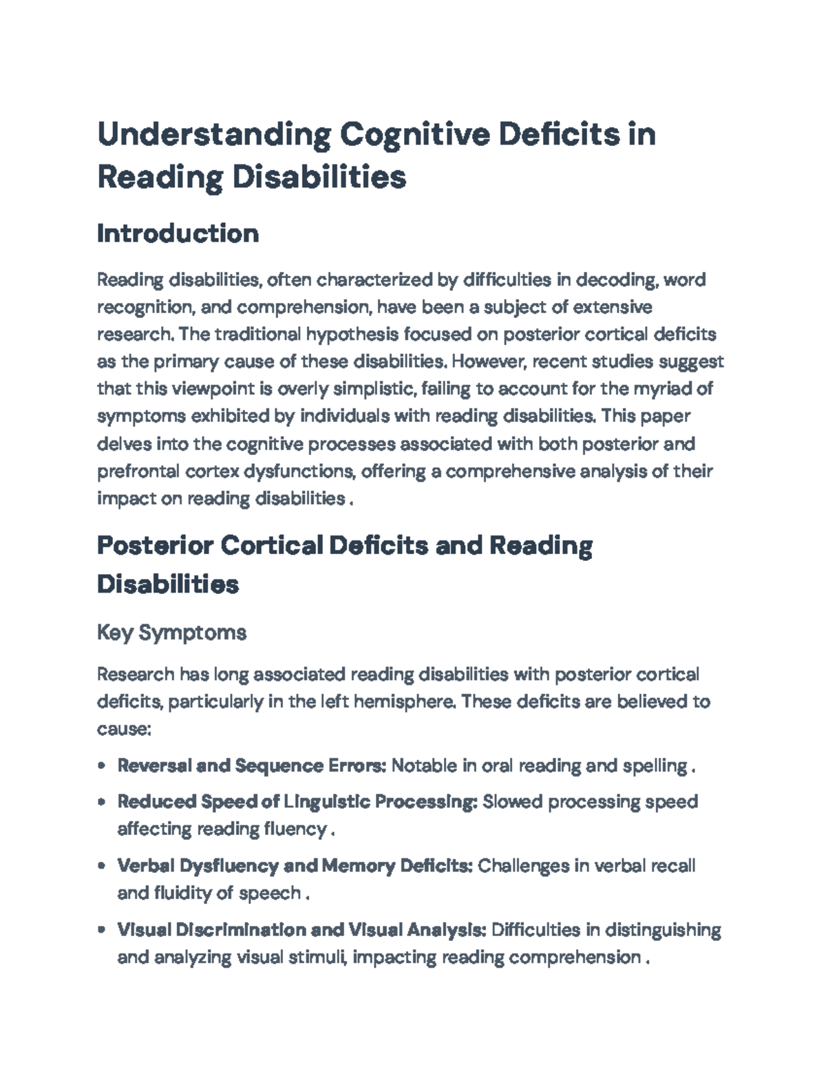 Cognitive Deficits in Reading Disabilities: An In-Depth Analysis (RD ...