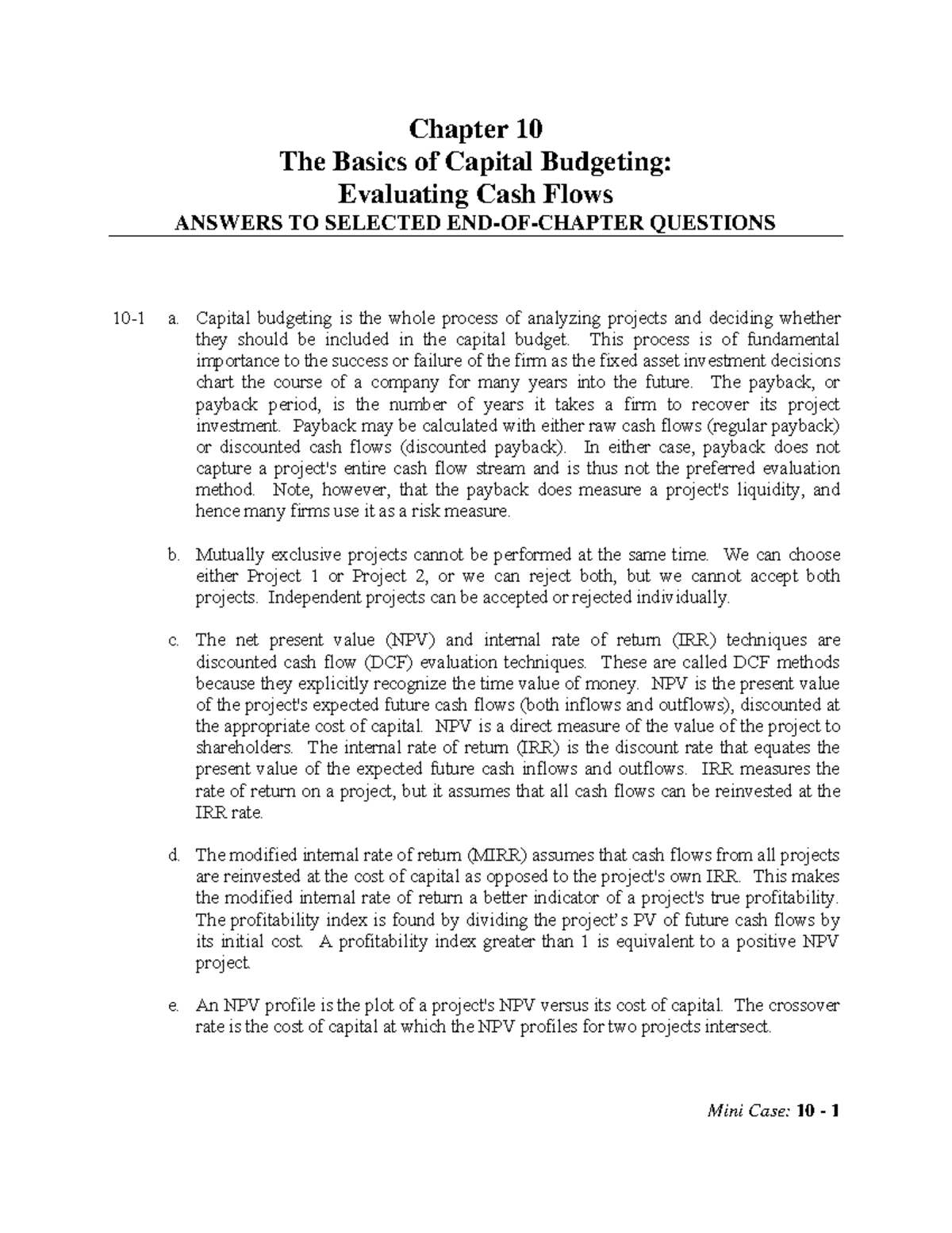 Capital Budgeting Concepts & Selected Q&A (FIN 410) - Studocu