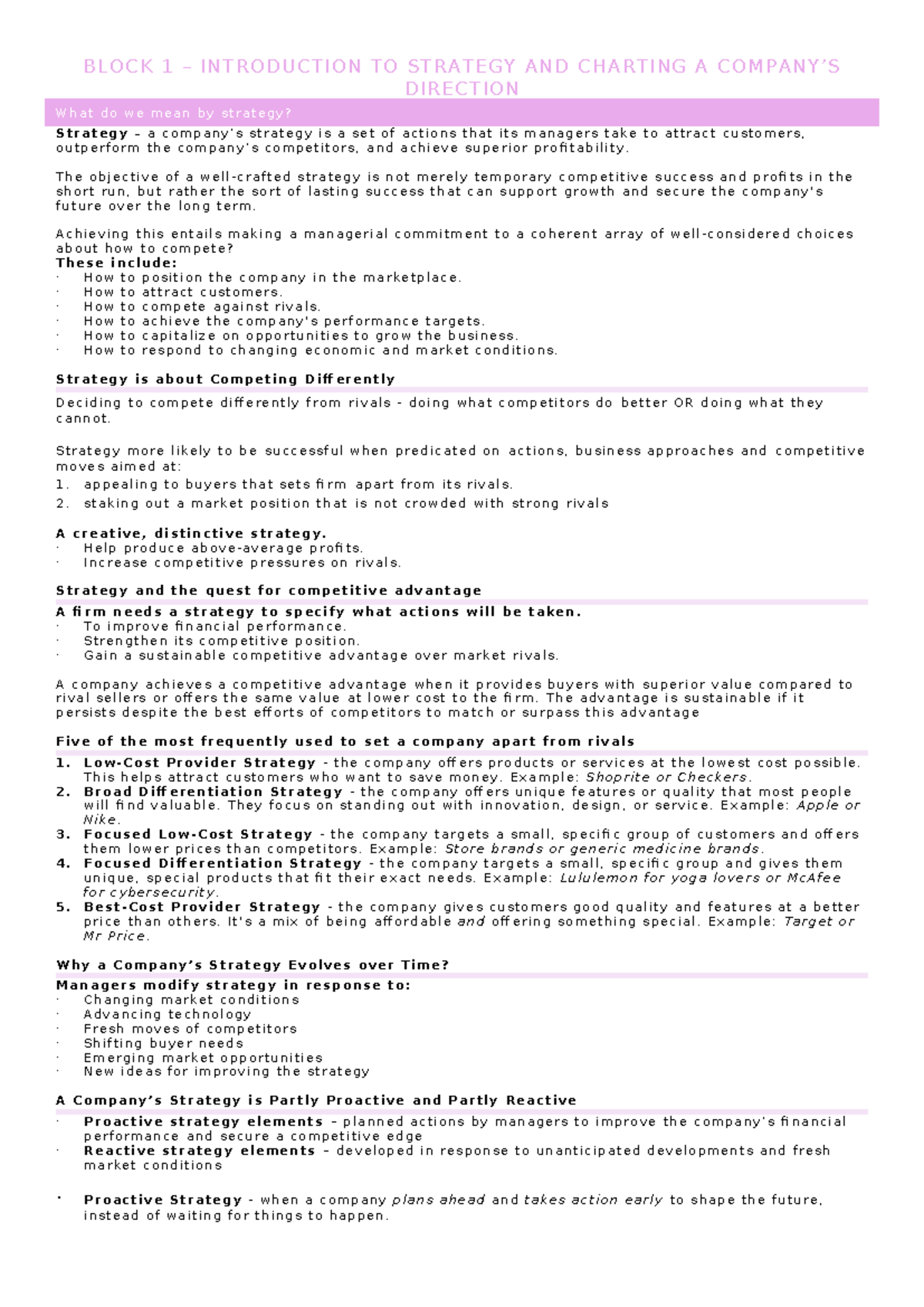 OBS 310 Final Exam Summary: Strategy and Competitive Analysis - Studocu