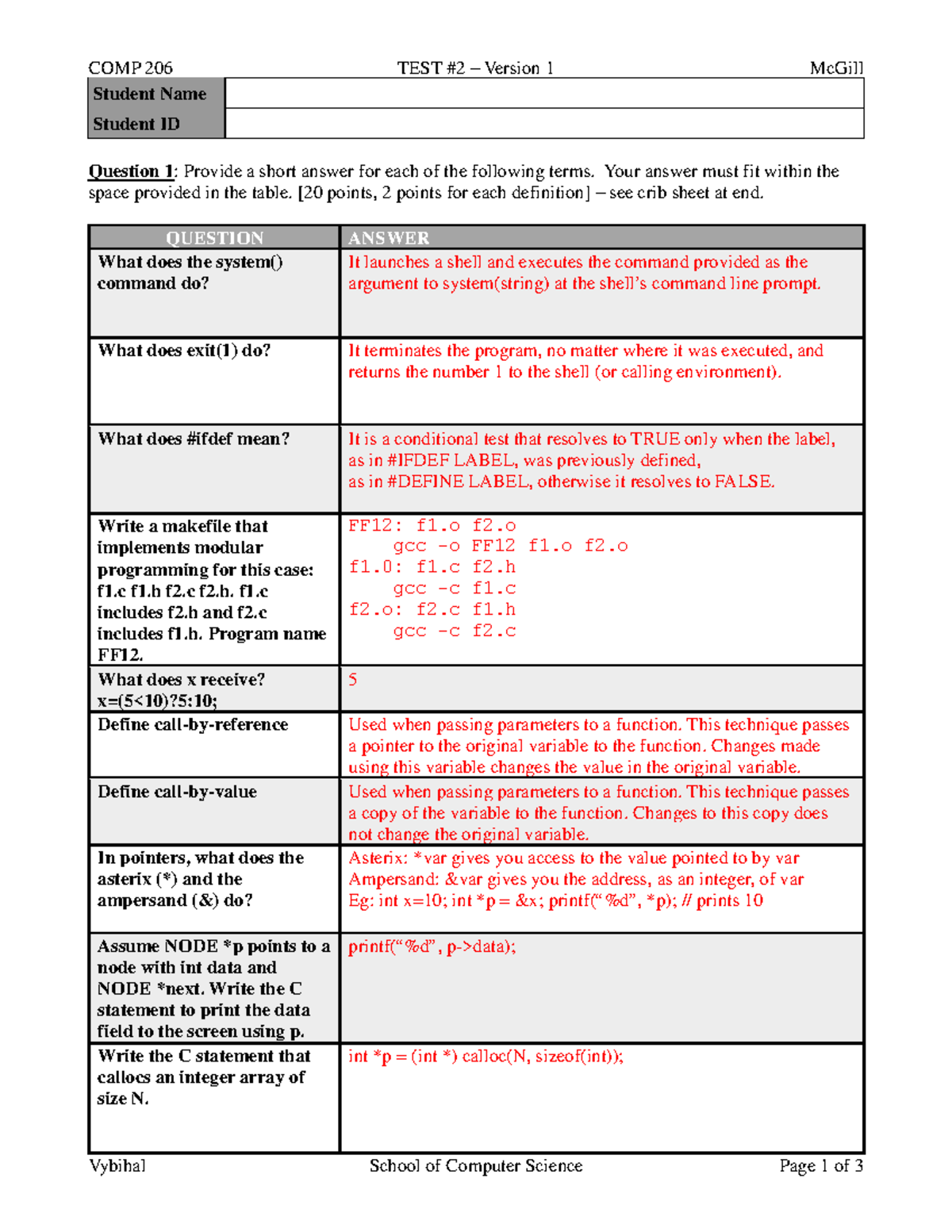 COMP 206 Fall 2017 Midterm 2 - Exam Practice Questions - Studocu