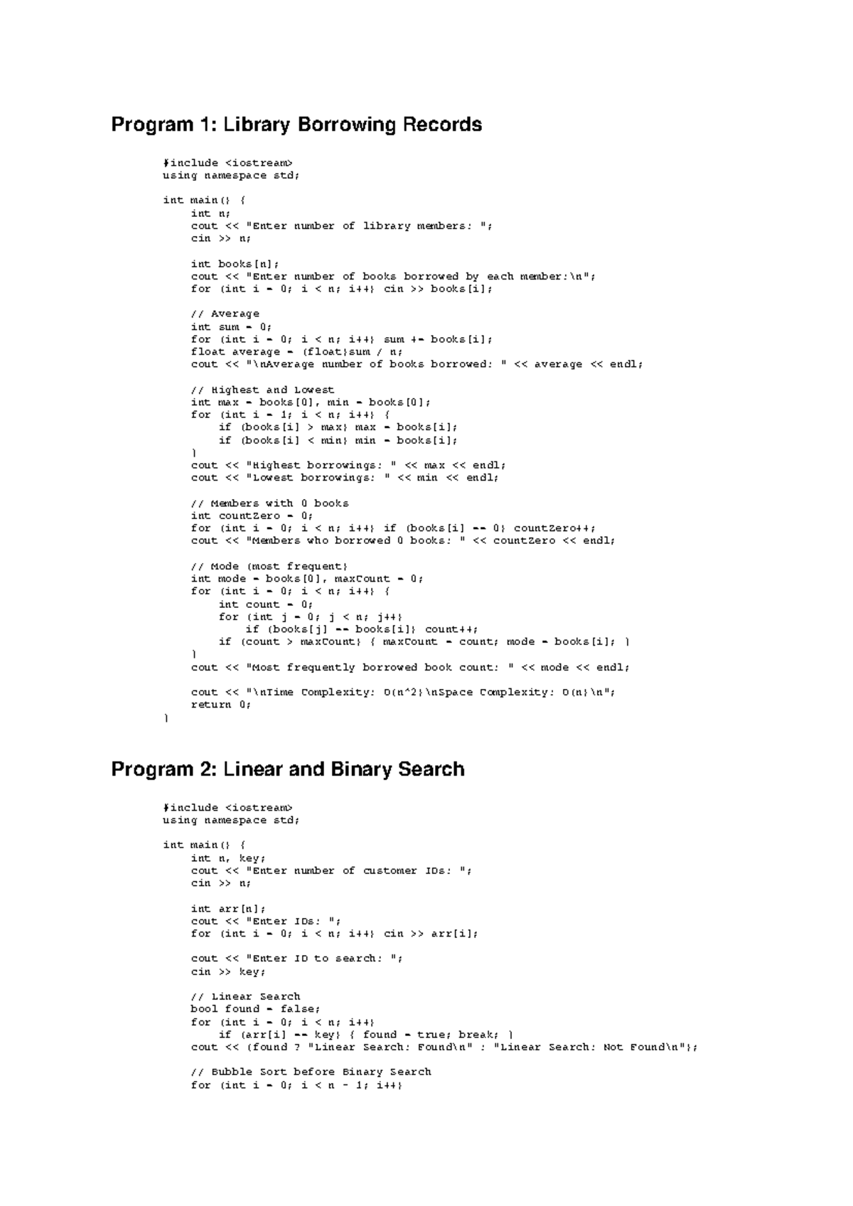 Easy Cpp Programs DSA: Library Management & Search Algorithms - Studocu