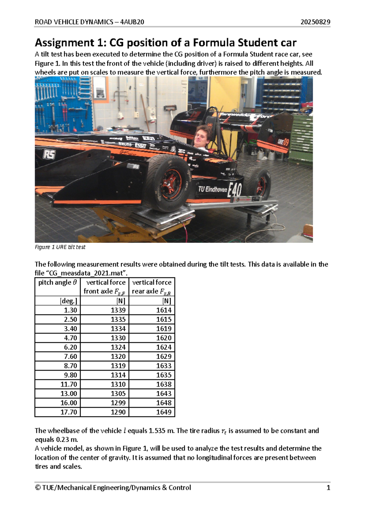 4AUB20 Assignment 1: Analyzing CG Position in Formula Student Car ...