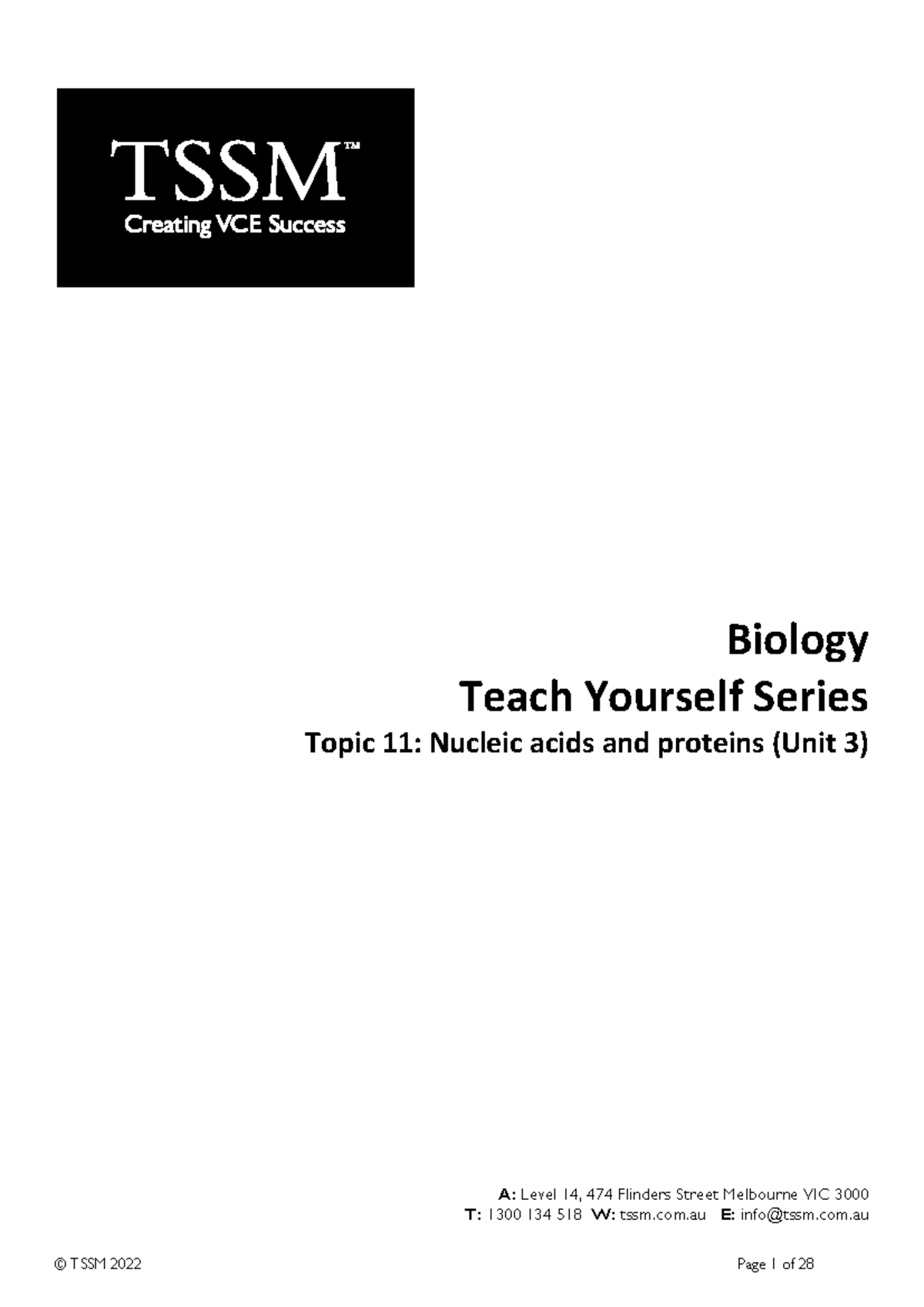 Biology TYS 11: Nucleic Acids & Protein Synthesis (Unit 3) - Studocu