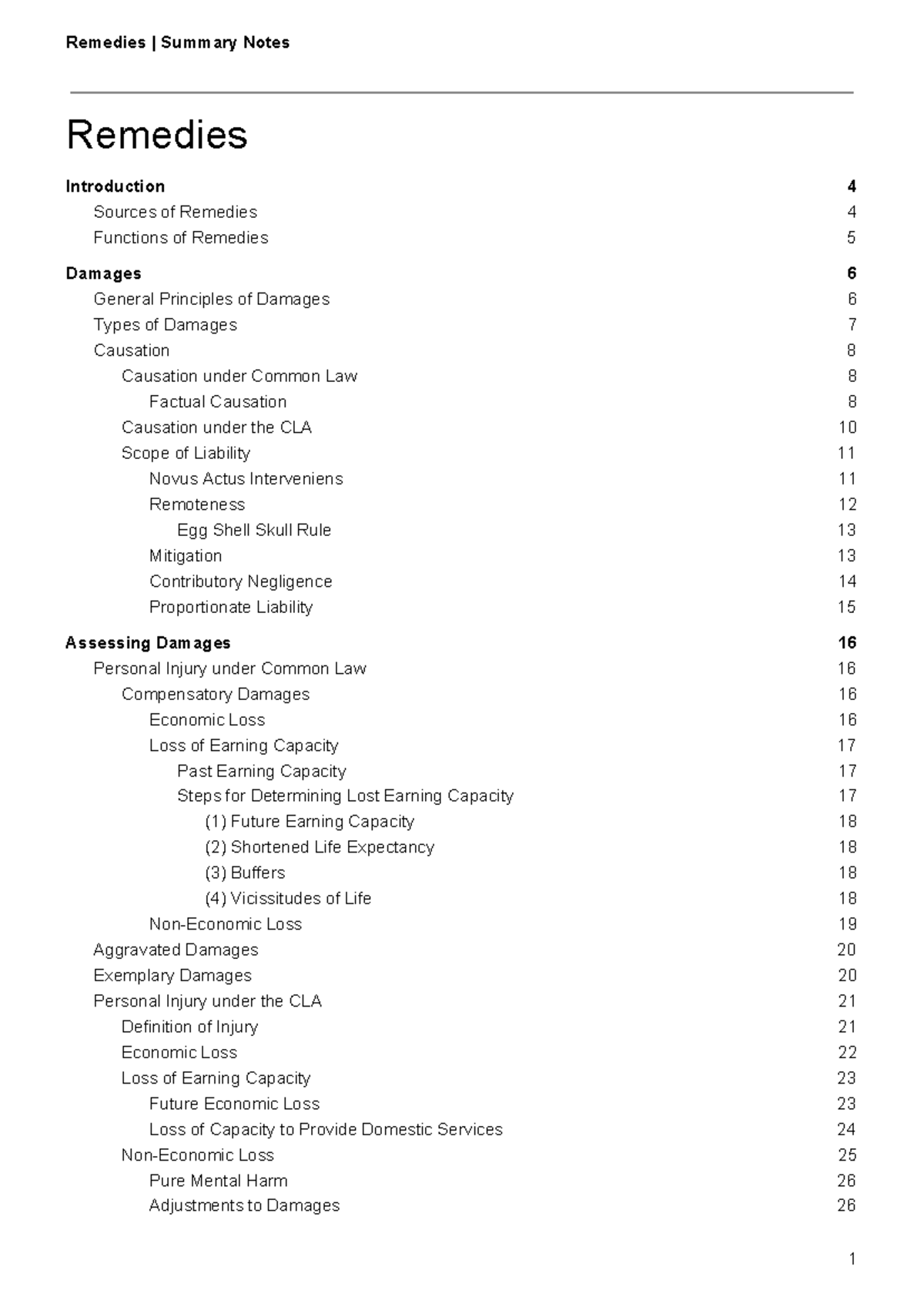 Remedies Summary Notes for Law 101: Key Concepts and Principles - Studocu