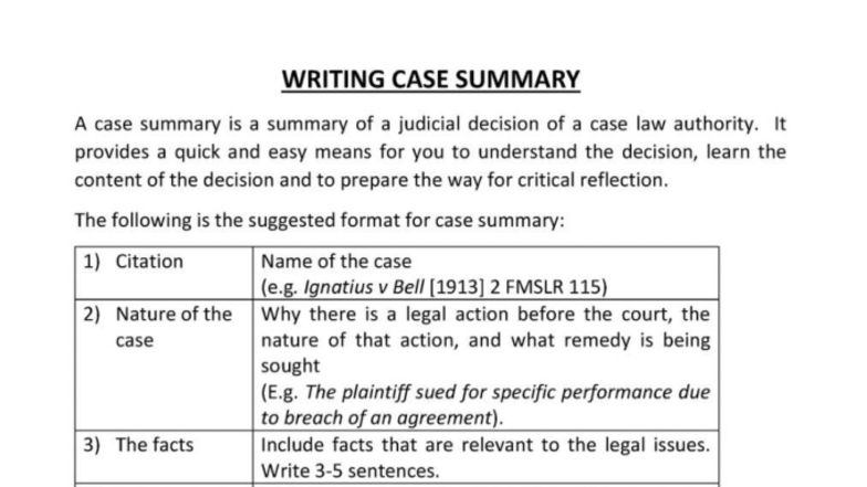 WRITING CASE SUMMARY: Format & Key Elements for Legal Analysis - Studocu