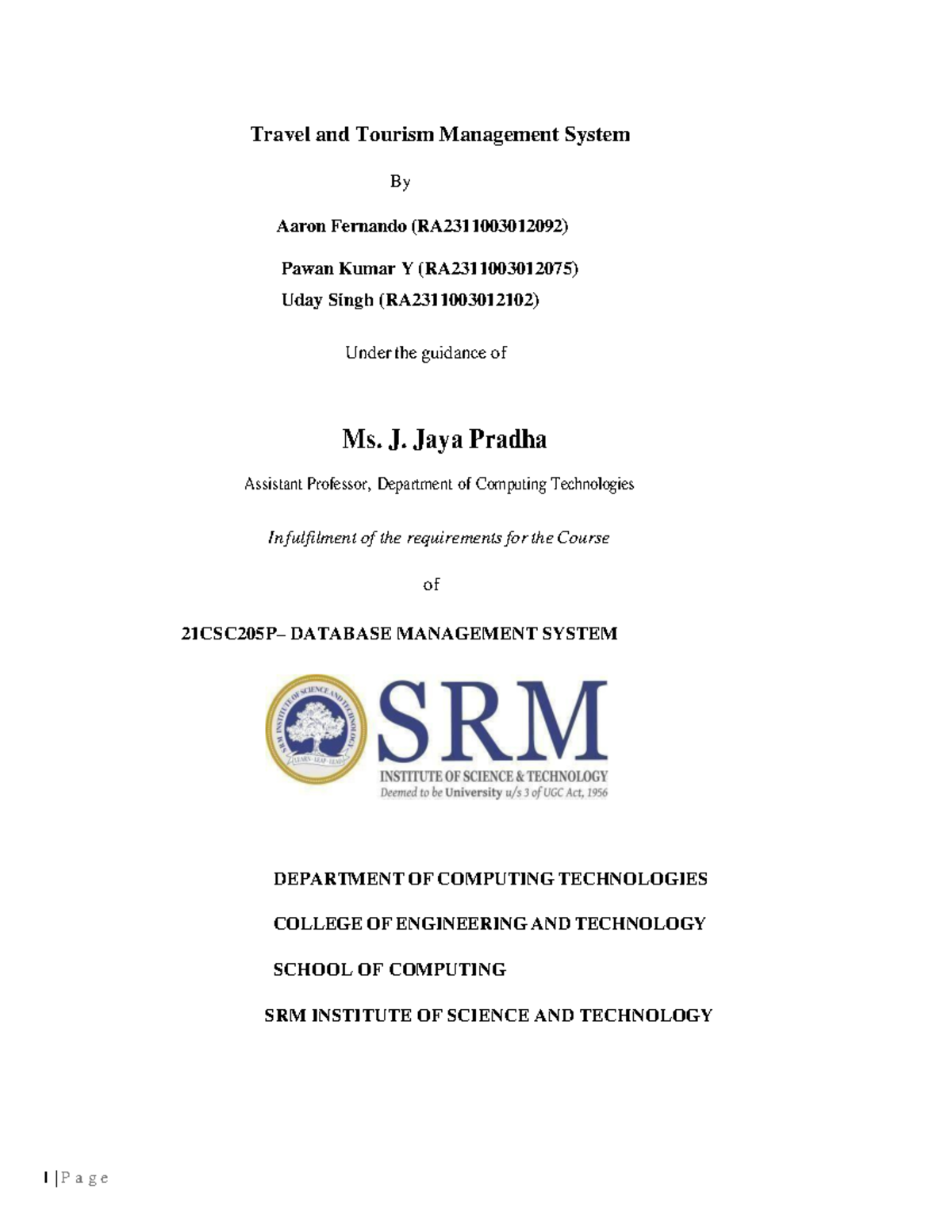 DBMS 1st Part merged - dbms - Travel and Tourism Management System By ...